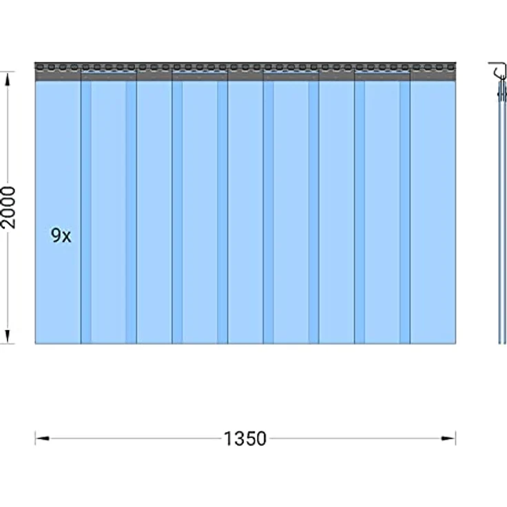 Zettl GmbH PVC Streifenvorhang Lamellen 2x200mm, Höhe 2,00m x Breite 1,35m, transparent, verzinkt, Stallvorhang, PVC Lamellenvorhang – Bild 2