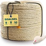 HAPPYPET Sisalseil für Kratzbaum 10 mm, 10 Meter Natur - Universal DIY Sisalschnur Hanfseil Meterware, Zubehör Ersatzteile Kratzbäume Kratzseil, Krallenpflege für Katzen, Gratis Spielmaus