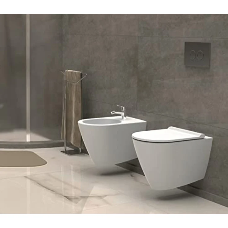Ekershop Dusch-WC ALESTA TAHARET Spülrandloses Hänge WC integr. Kalt Armatur mit Deckel, Wandhängend, Abgang Waagerecht, Antibakteriell, Anti-Kalk, Taharet Wand WC, WC-Sitz mit Absenkautomatik, Nano-Versiegelung (Farbe: Weiß) – Bild 3