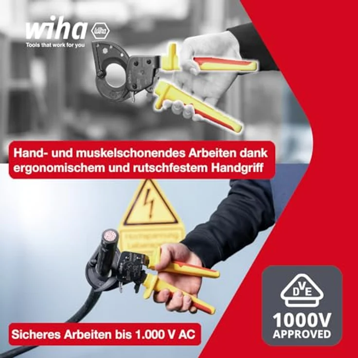 Wiha Seitenschneider Kabelschneider (46675), Ratschenkabelschneider für Cu- und AI-Kabel, bis 500 mm², isoliert, gelb/schwarz – Bild 6
