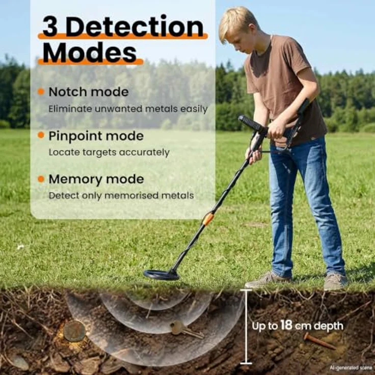 vidaXL Metalldetektor mit LCD-Display, 3 Modi, 19 cm wasserdichte Suchspule, Schwarz – Bild 4