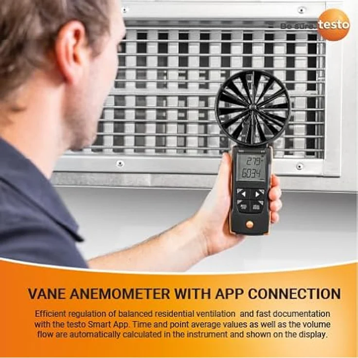 Testo 417-1 Anemometer, Flügelrad-Messgerät für Luftgeschwindigkeiten von 0.3 bis 20 m/s, inkl. 2 Messtrichtern – Bild 3