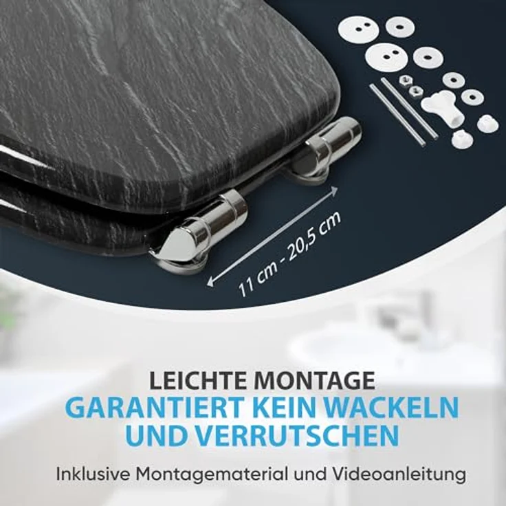 Sanilo WC Sitz mit Absenkautomatik, Granit, stabiler Holz-Toilettendeckel mit antibakterieller Oberfläche – Bild 5
