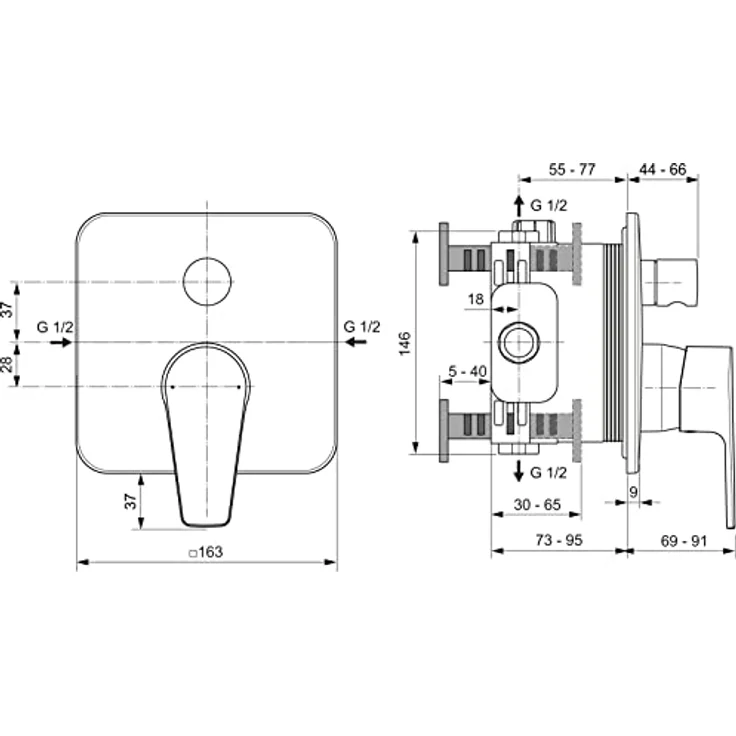 Ideal Standard Cerafine D Badearmatur, Unterputz Chrom mit energie- und wassersparendem Mechanismus, Heißwassertemperaturbegrenzer und leicht zu reinigender Oberfläche – Bild 6