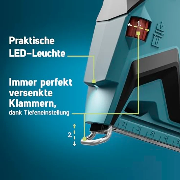 Novus Tools J-550 Akkutacker, kabellos, für Klammern Typ 37/53, Klammernlänge 6-14mm, inkl. Akku, mit Serienschussfunktion – Bild 6