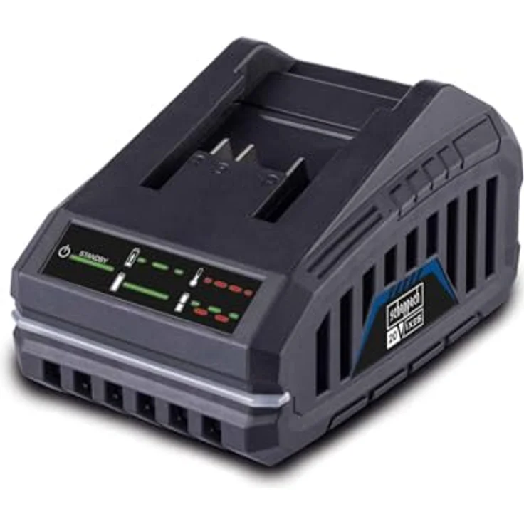 Scheppach Ladegerät SBC2.4A, 20V-IXES-Serie mit 65W Leistung, integrierte Wandhalterung, LED-Anzeige, Ladezeit 60 Min für 2Ah und 120 Min für 4Ah Akku – Bild 1