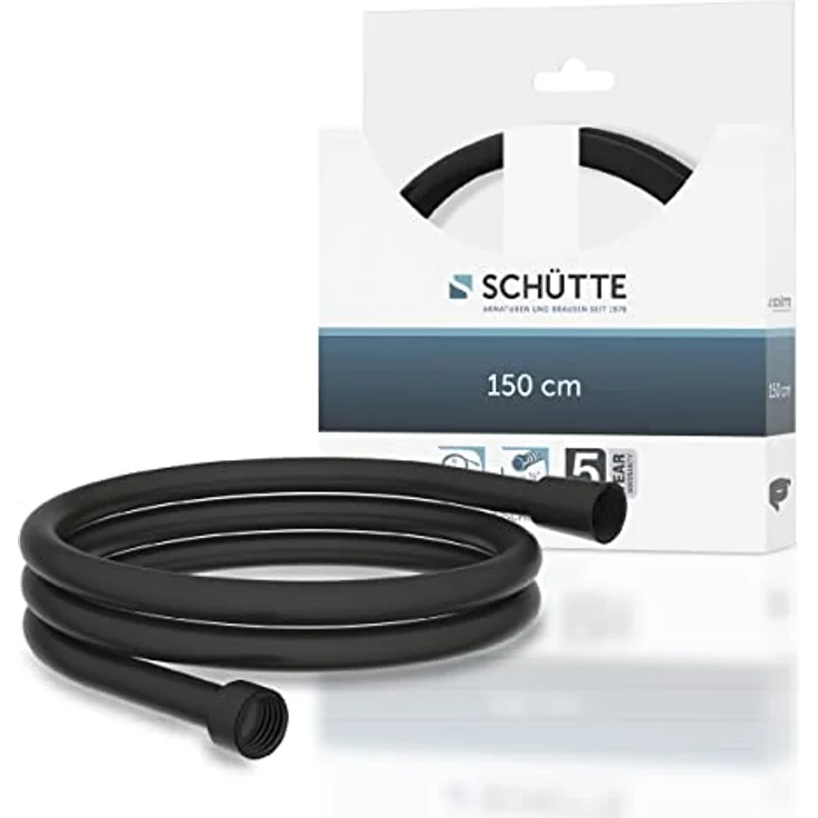 SCHÜTTE Duschschlauch 1,5m | Brauseschlauch mit Verdrehschutz Dusche mit 150cm Länge aus Kunststoff | Duschkopf-Schlauch mit Universalanschluss | Schwarz – Bild 1