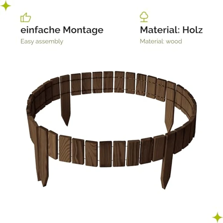 Garronda Beeteinfassung Holz Rollzaun GD-0149, imprägniert, flexibler Holzgartenzaun 10 cm x 200 cm, dunkelbraun – Bild 3