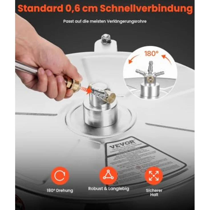 VEVOR 465 mm Hochdruckreiniger-Oberflächenreiniger aus Edelstahl, max. 4000 PSI, 1/4 Zoll Schnellanschluss, für Beton, Terrasse, Deck – Bild 5