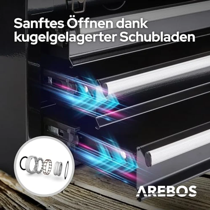 Canbolat Vertriebs Gmbh - AREBOS Werkzeugkoffer mit 3 Schubfächer schwarz - Werkzeugkasten Werkzeugbox Werkzeugkiste - schwarz – Bild 5