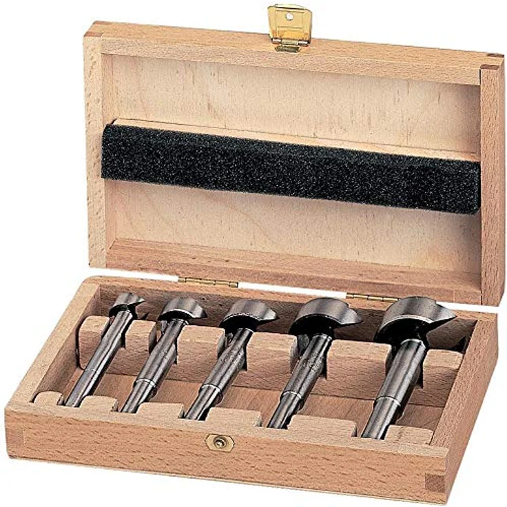 FORTIS Forstnerbohrer-Satz 5-tlg. 15-35 mm, präzise Holzbohrer für Sacklochbohrungen in Massivholz, Lieferung in Holzkassette – Bild 1
