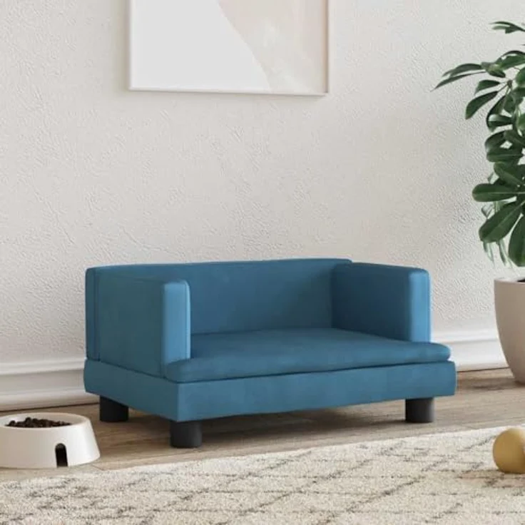 vidaXL Hundekorb Hundebett Blau 60x40x30 cm Samt Körbchen Hundesofa mit robustem Kiefernholzrahmen und bequemer Schaumstoffpolsterung – Bild 2