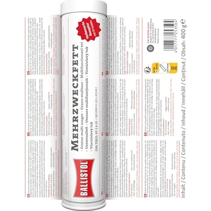 BALLISTOL 25350 Mehrzweckfett Kartusche 400g – Wasserbeständiges Universalfett – Gleitlager-Abdichtung, KFZ-Schmierung – Bild 3