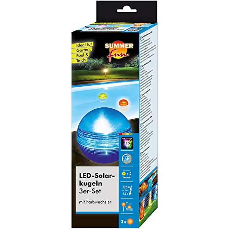 SUMMER FUN Pool-Lampe Solarkugellicht 3er Set, wasserdicht und schwimmfähig mit Multicolor LED und Tag-/Nachtsensor – Bild 1