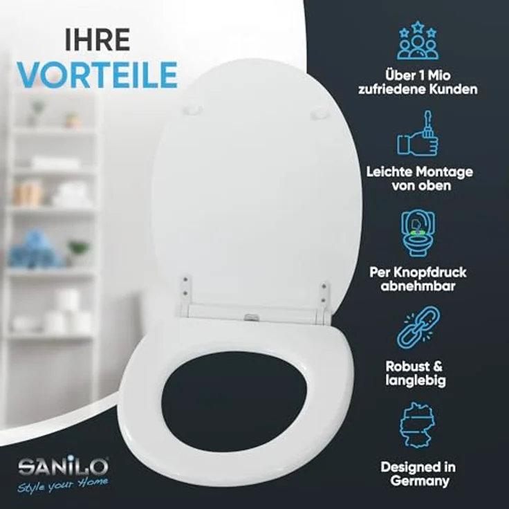 Sanilo WC Sitz Glitzer Weiß, Absenkautomatik, Hochwertiger Holz-Toilettendeckel mit antibakterieller Oberfläche und einfachem Montagematerial – Bild 3