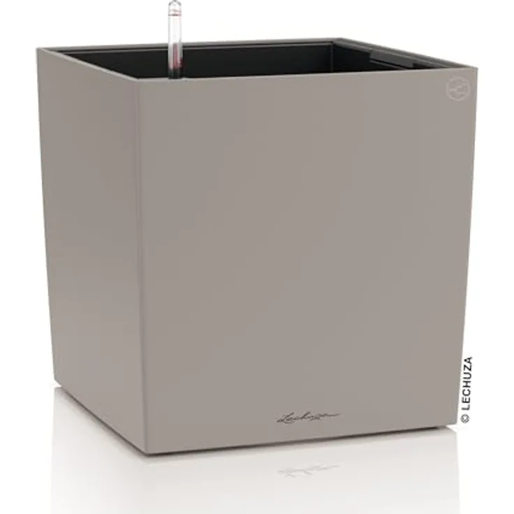 Lechuza Cube Color 40, Pflanzgefäß mit intelligentem Bewässerungssystem, Wasserstandsanzeiger, 7,5 Liter Wasserspeicher, sandbraun, 39 x 39 x 40 cm