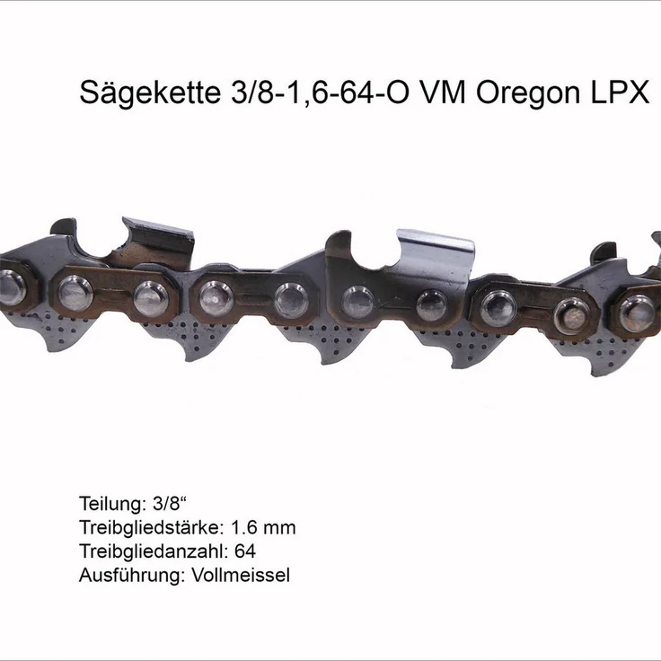 Oregon Ersatzkette Oregon 75LPX Sägekette 3/8 1.6 mm 64 TG VM Ersatzkette, 3/8V, Vollmeissel, für 45 cm Schwertschnittlänge – Bild 1
