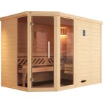 Weka Sauna Kemi, Ecksauna 2, 245 x 195 x 200 cm, 45 mm, Set mit 7,5 kW Bio-Ofen und digitaler Steuerung