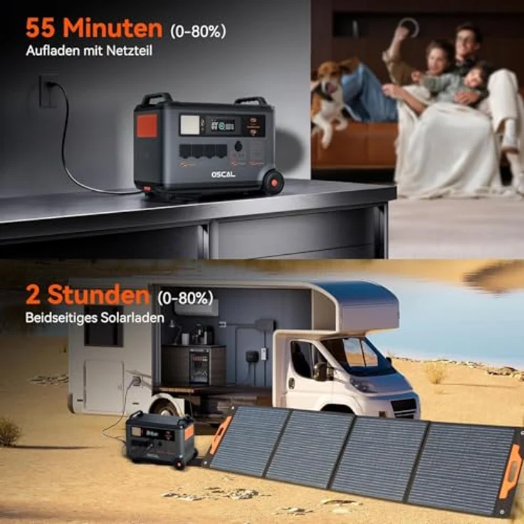 TerraVolt OSCAL PowerMax 3600SE, Tragbare Powerstation mit 3600Wh LiFePO4 Akku, 3600W / 7200W Peak, 14 Ausgänge, App-Steuerung, 0–80% in 1 Std, USV für Camping und Notfälle – Bild 3