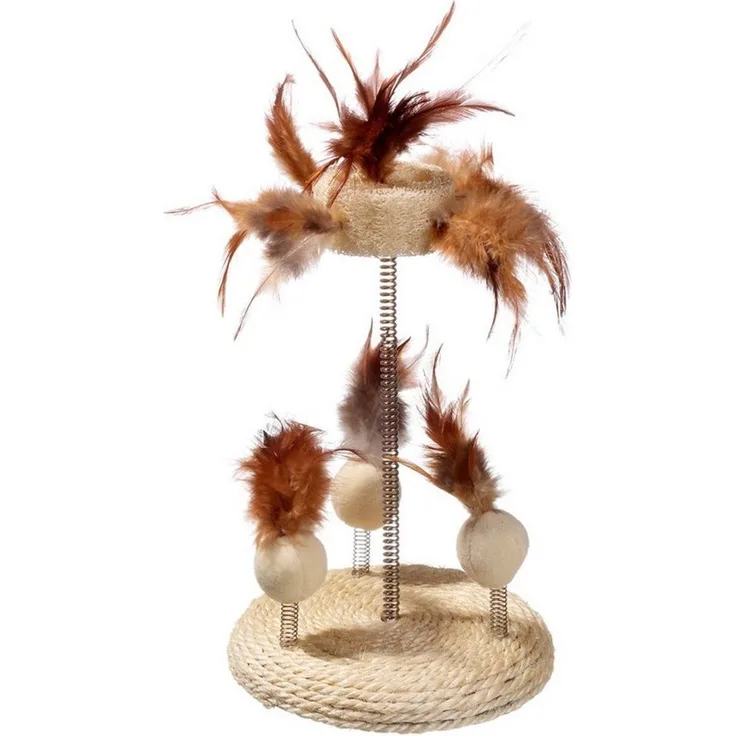 Karlie Tierkuscheltier Nature Cat Toy Sisal & Luffa Stand, Katzenspielzeug aus Naturmaterialien, Federchen und Sisalplatte, beige