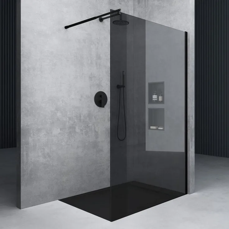 doporro Walk-in-Dusche Duschwand Bremen schwarz Nano Glas, ESG Sicherheitsglas 10mm, variabler Wandabstand 70-120cm