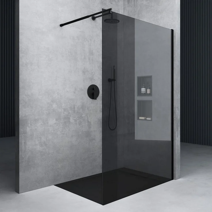 doporro Walk-in-Dusche Duschwand Bremen schwarz Nano Glas, ESG Sicherheitsglas 10mm, variabler Wandabstand 70-120cm – Bild 1