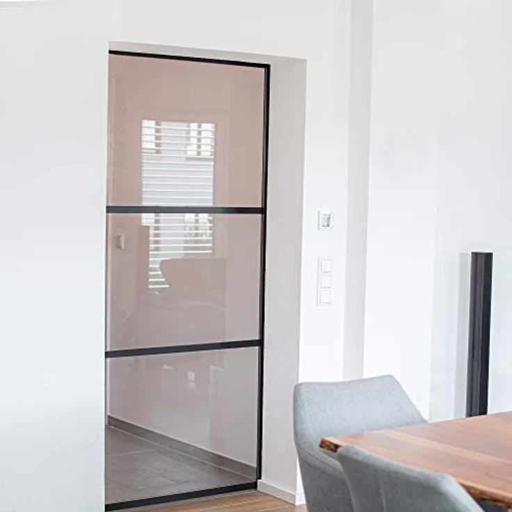 inova Glasschiebetür Komplettset 755x2035 mm, Loft Schiebetür aus schwarzem Sicherheitsglas mit Aluminium-Profil und 2-seitigem Softclose – Bild 3