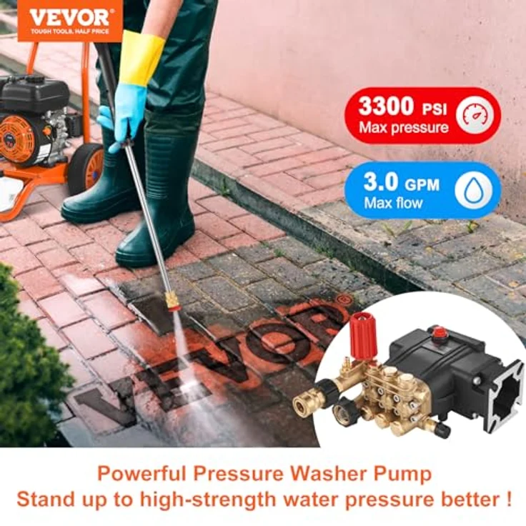 VEVOR Hochdruckreinigerpumpe GYB-3, 3300PSI, 3GPM, Triplex-Kolben, 3/4-Zoll-Welle, kompatibel mit Simpson MorFlex-Modellen 40224, 40225, 40226 – Bild 2