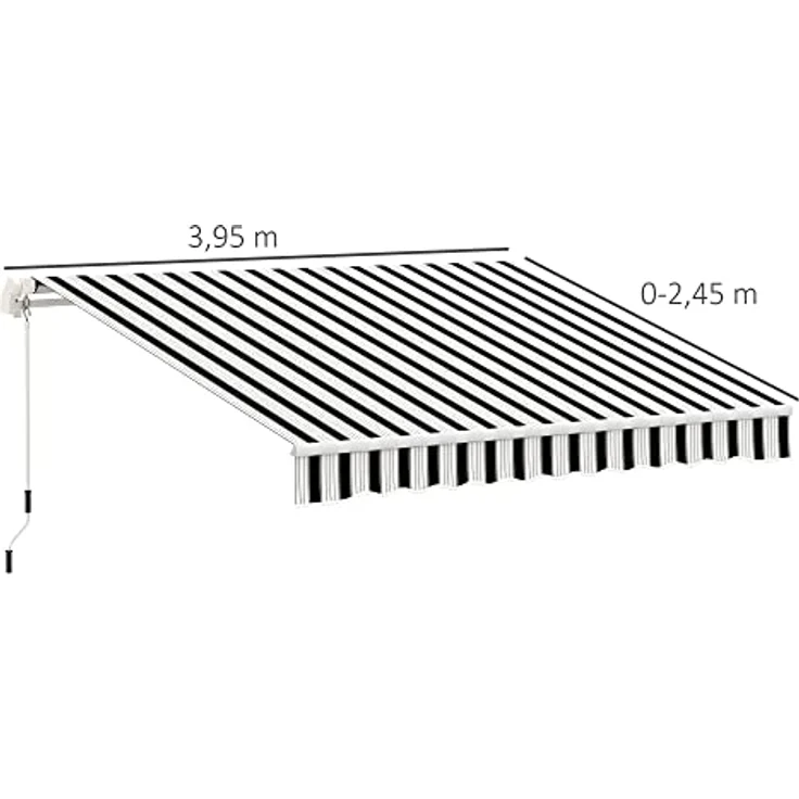 Outsunny manuelle Gelenkarmmarkise Markise 4m mit Handkurbel Balkonmarkise Sonnenschutz Wandmontage Balkon Alu Weiß+Blau 395 x 245 cm – Bild 3