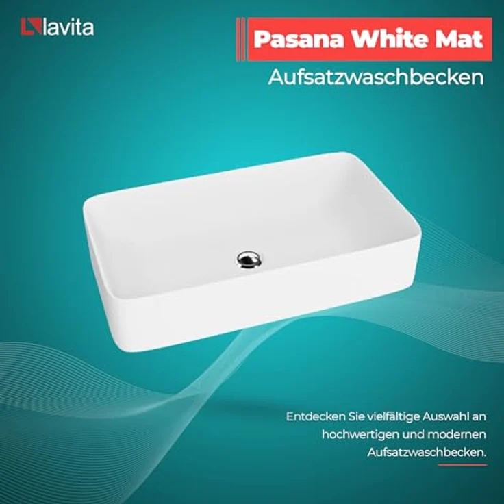 OTTO Waschbecken Aufsatzwaschbecken PASANA WHITE MATT, rechteckig (605×340×110 mm), hohe Langlebigkeit und luxuriöses Erscheinungsbild, matt weiß – Bild 2
