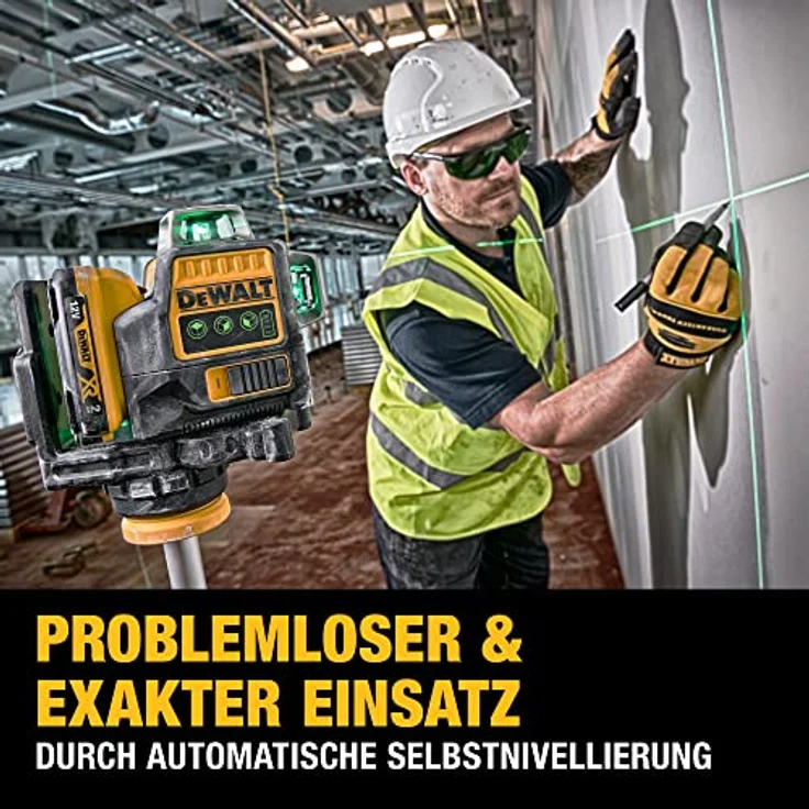 Dewalt Linienlaser (selbstnivellierender 3x360°,10,8V, 2Ah, manueller Modus ab 4° (Blinkmodus), Arbeitsbereich: 30M (60M mit Empfänger), Genauigkeit: +--3mm10m, IP65) grün – Bild 6