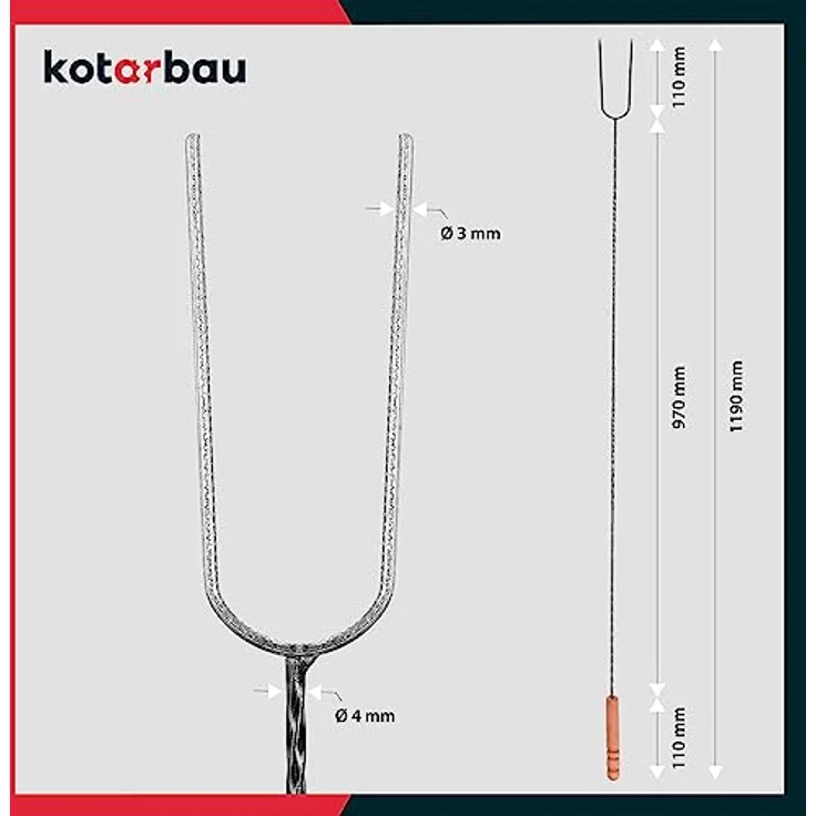 KOTARBAU® Lagerfeuer Spieße lang, 120 cm, 10er Set aus robustem Stahl mit ergonomischem Holzgriff – Bild 3