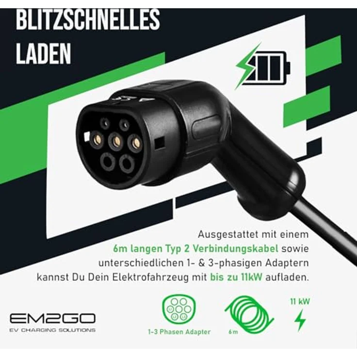 EM2GO Wallbox 11kW, Mobile Ladestation mit Adaptern und robustem Transportkoffer – Bild 3