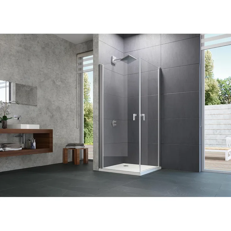 Hüppe Design Pure, Duschkabine mit 4-Eck Schwingtür, ESG-Sicherheitsglas, Breite 100cm, Höhe 190cm, Anschlag links & rechts