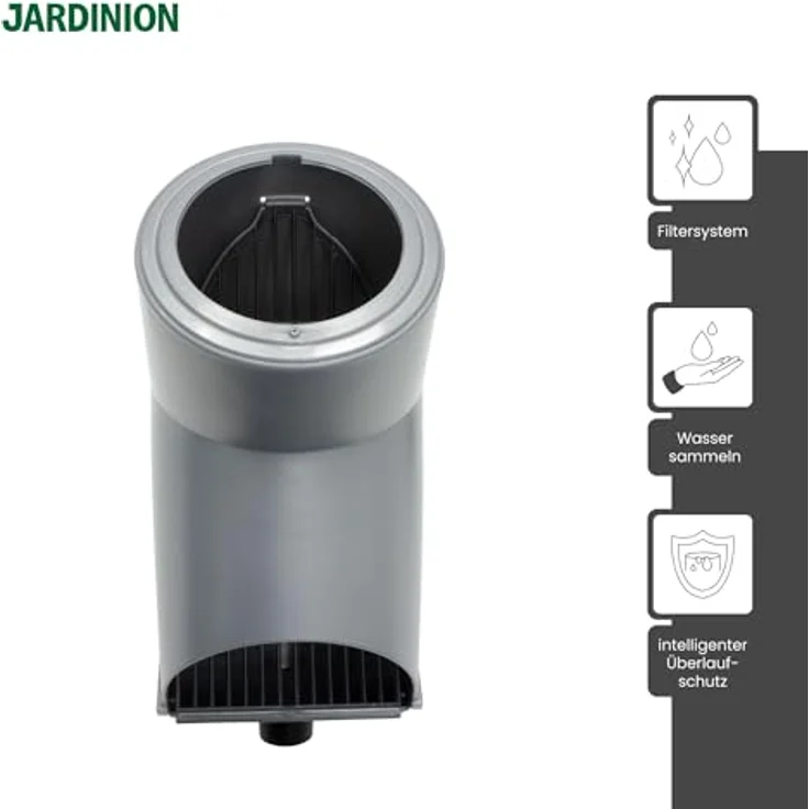 Jardinion Regenwasserfilter Laubabscheider, 30,5 x 12 x 17,5cm, Silber, für Fallrohre DN75 und DN85 mit Überlaufstop – Bild 3
