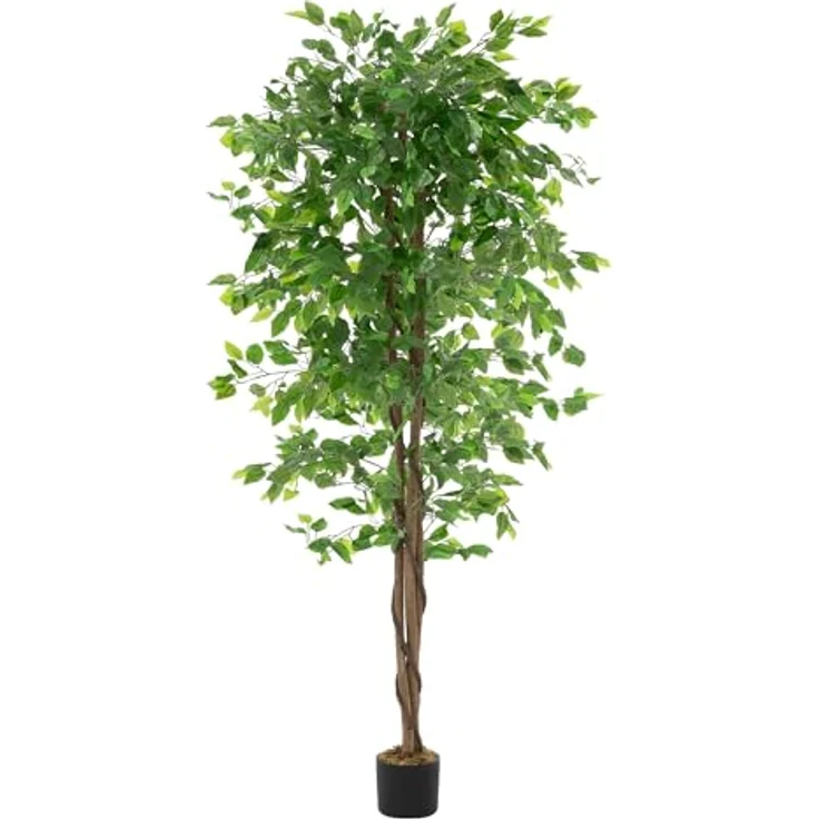 ML DESIGN Kunstpflanze Ficus 180 cm, Künstliche Pflanze mit Naturholzstamm im schwarzen Topf, Pflegeleichter Kunstbaum für Innen/Außen, Deko für Wohnzimmer & Büro: Tests, Infos & Preisvergleich