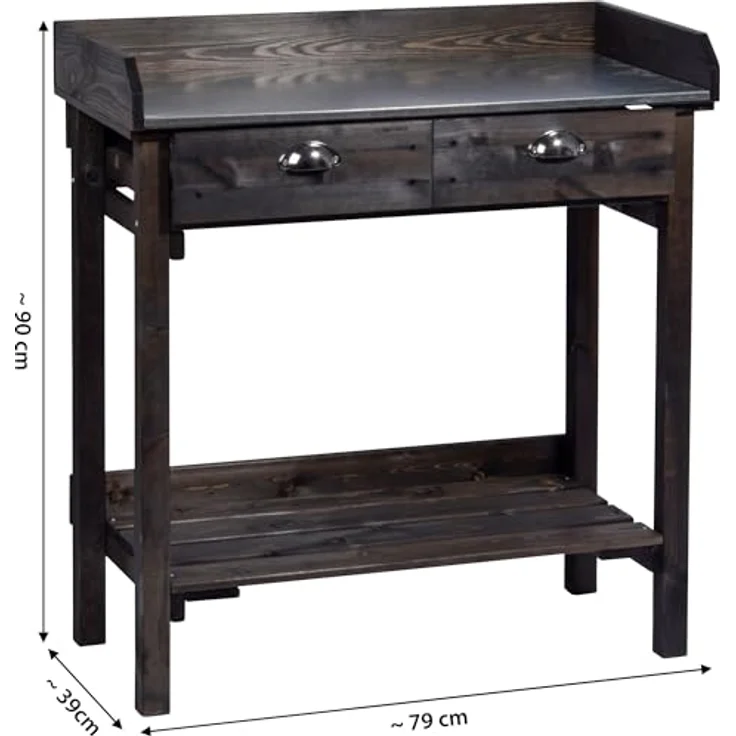dobar 29031e Praktischer Pflanztisch mit 2 Schubladen und Ablagefläche, 79 x 39 x 90 cm, Fichte, Schwarz – Bild 4