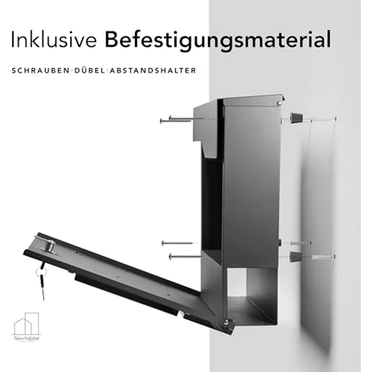 NewHabitat Moderner Briefkasten Personalisierbar Tokio Anthrazit RAL7016 mit Zeitungsfach - Wandbriefkasten mit Edelstahl Namensschild und Hausnummer Gravur Rostfrei und UV-beständig – Bild 4
