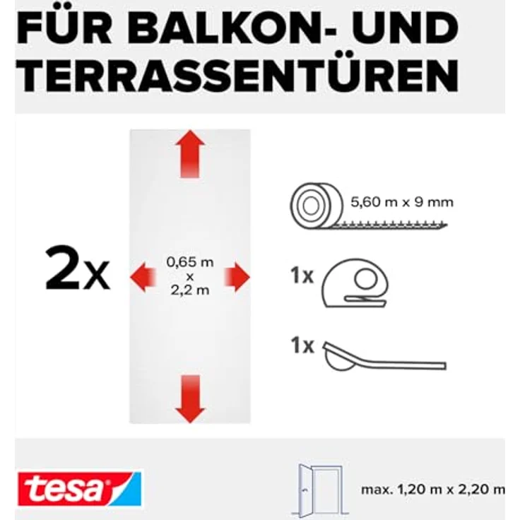 tesa Fliegengitter COMFORT für Türen, 2 x je 0,65 m x 2,20 m – Bild 3