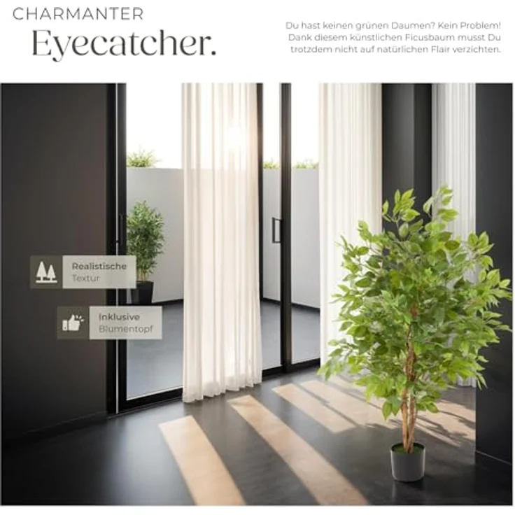 tectake® Ficus künstliche Zimmerpflanzen, Kunstblumen wie echt, Deko für alle Räume, Fake Plant, 120 cm – Bild 5