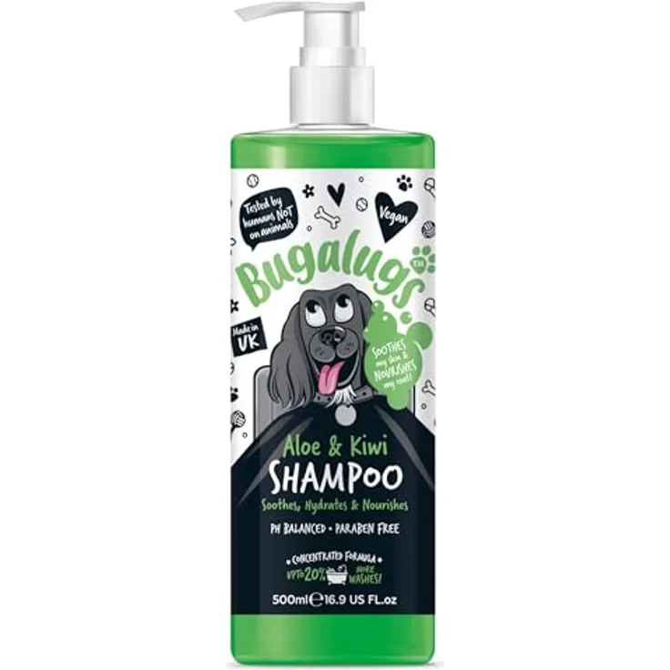 Bugalugs Aloe & Kiwi Hundeshampoo, pH-neutrale Pflege mit Vitaminen und Aloe Vera, 500 ml