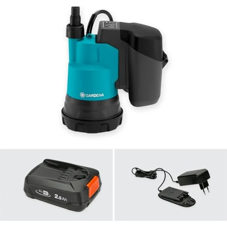 Gardena 14600-20 Akku-Klarwassertauchpumpe 2000-2 18V P4A Set mit Akku und Ladegerät 18 V 2.000 l/h Entwässerung max. Förderhöhe 20 m max. Förderdruck 2 bar max. Tauchtiefe 1,8 m max. Wassertemperatur 35 °C Kabellänge 2 m – Bild 11