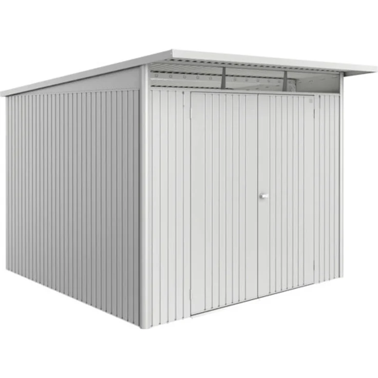 Biohort Gartenhaus AvantGarde Eco A7 Doppeltür 260 x 300 cm silber-metallic, mit gesickter Tür und Drehgriff-Zylinderschloss