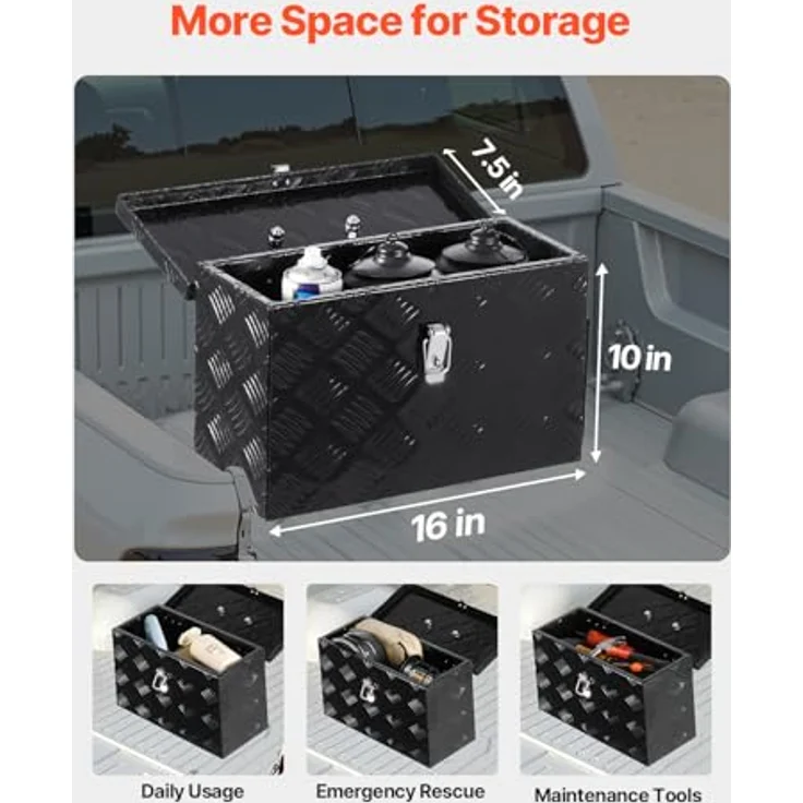 VEVOR Werkzeugkasten Aluminium, 406 x 190 x 254 mm, wasserdicht, korrosionsbeständig, schwarz, mit seitlichem & oberem Griff – Bild 2
