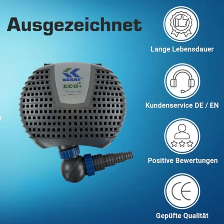 KERRY Teichpumpe KEE12000-12000 L/H | 85 Watt | Vorfilterkammer | 5,5m Förderhöhe | 10m Kabel | blau – Bild 4