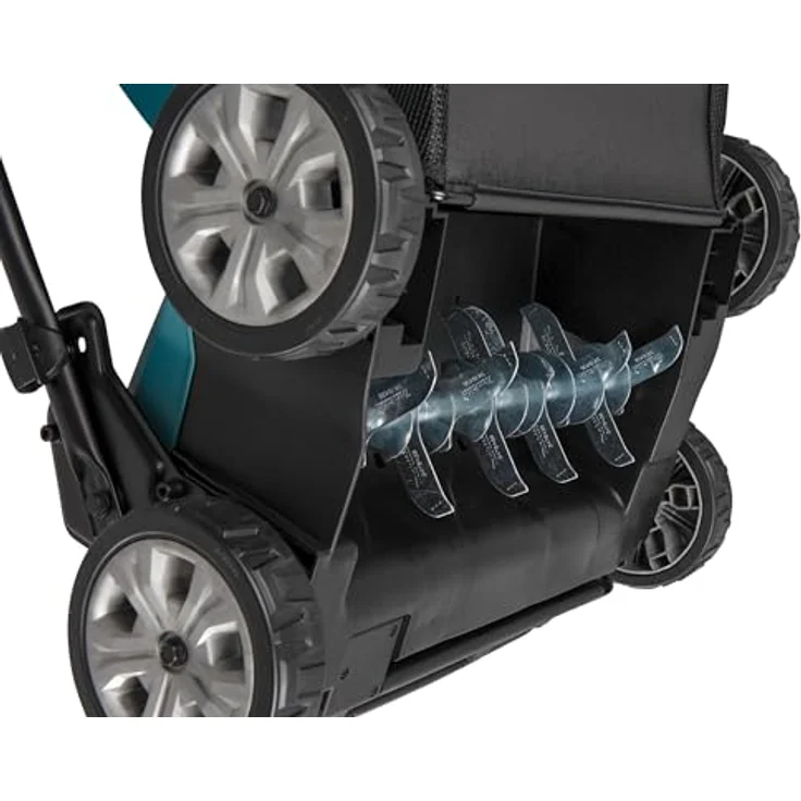 Makita Vertikutierer Akku- 40V max., professioneller Rasenpfleger mit 38 cm Arbeitsbreite, 18-stufig einstellbarer Arbeitstiefe, 50 Liter Grasfangsack, 180 mm ø Räder, Wet Guard – Bild 12