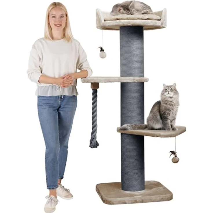 HAPPYPET Premium Kratzbaum Grosse Katzen Stabil 'Freddy' – Katzenbaum, Kletterbaum, für Maine Coon, Natursisal, Dicke Stämme mit 20 cm, 150 cm Hoch, Cappuccino – Bild 1