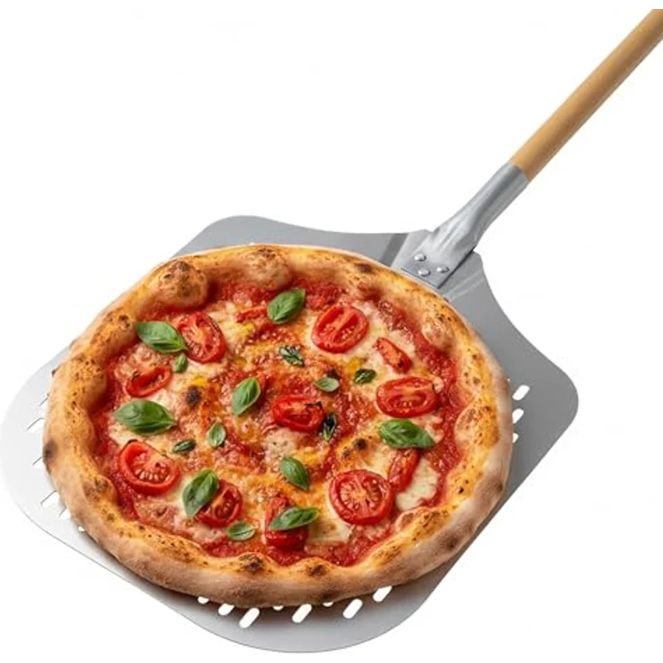 relaxdays Pizzaschieber, perforierter XL Pizzaschieber aus Aluminium mit verstellbarem Holzgriff, Silber/Natur – Bild 8