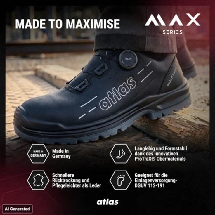 Atlas Sicherheitshalbschuh MAX 150 PRO BOA S3 ESD W10, Sicherheitsschuh in Schwarz, Größe 40 – Bild 5