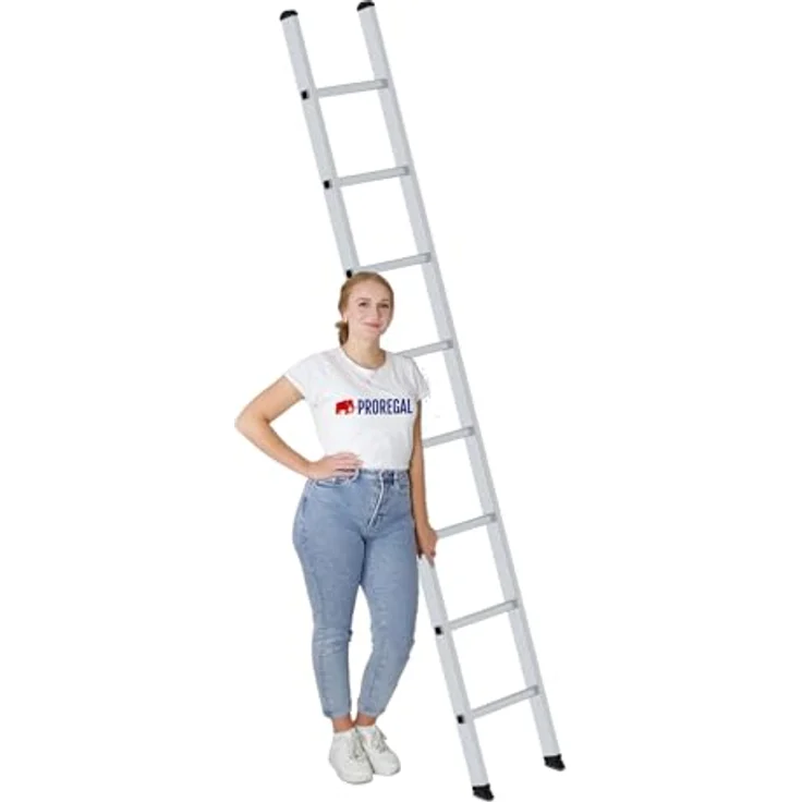 PROREGAL Sprossen-Anlegeleiter 350mm breit ohne Traverse | 8 Sprossen | Leiter, Teleskopleiter, Trittleiter, Bockleiter, Sprossen-Doppelleiter – Bild 3
